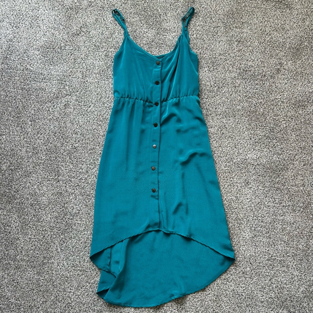 Teal Hi-Low Button Down Dress
